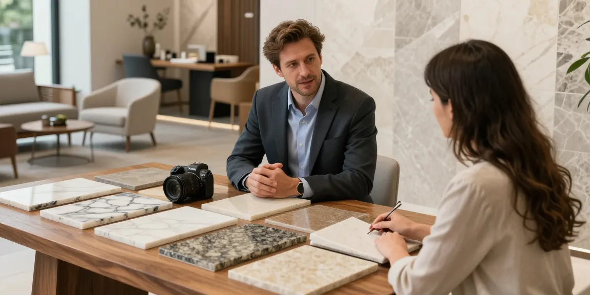 NAGA2000 premium stone flooring consultation in elegant showroom.