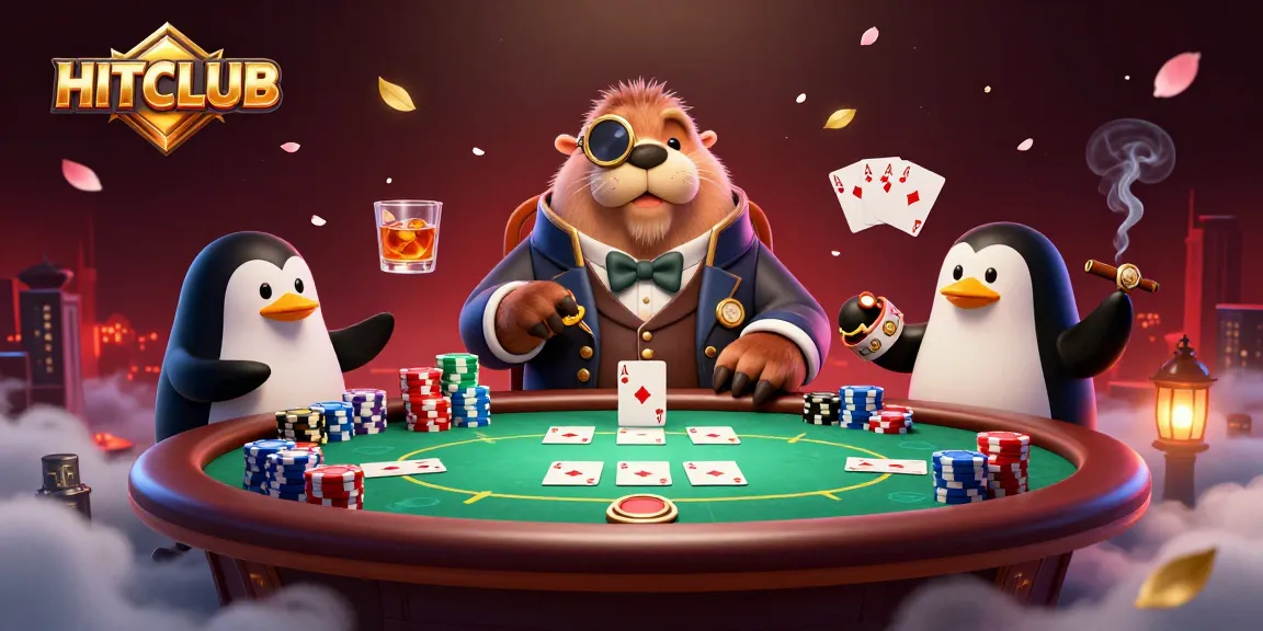 Engage with HITCLUB as a jolly walrus deals poker underwater in a rich, vibrant casino scene.