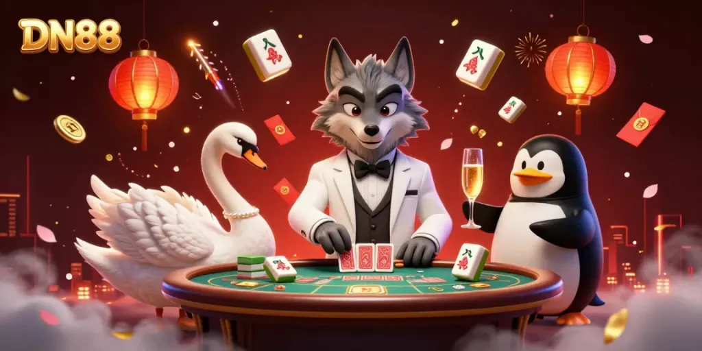 Experience the lively gaming atmosphere of DN88 with a 3D illustration showcasing engaging casino action.