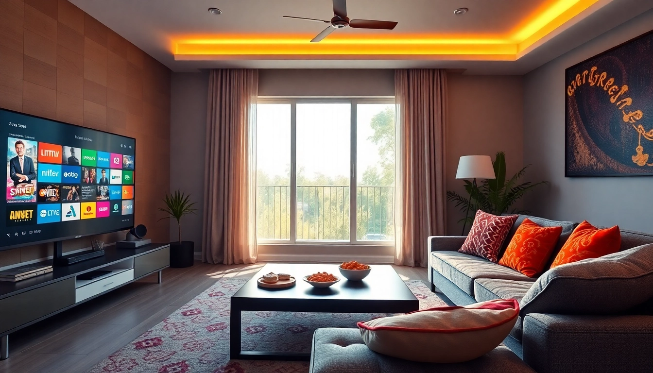 Engaging IPTV free trial on a sleek television in a cozy living room setting.