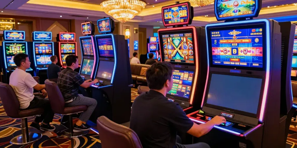 Engaging online casino scene showcasing สล็อตเว็บตรง interface with players enjoying vibrant gameplay.