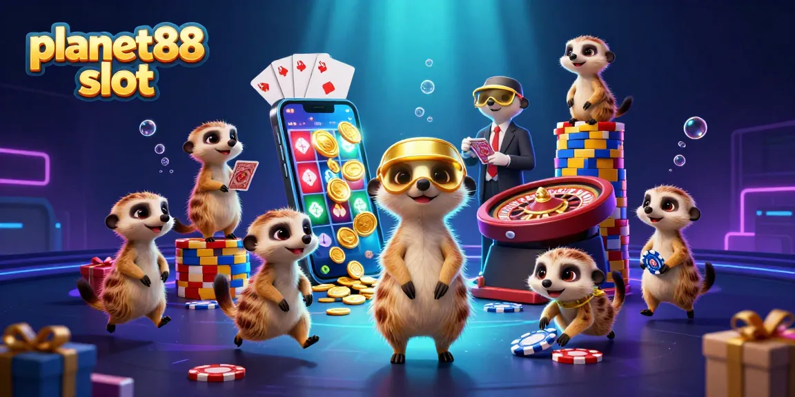 Experience excitement with planet88 slot showcasing a vibrant meerkat casino scene.