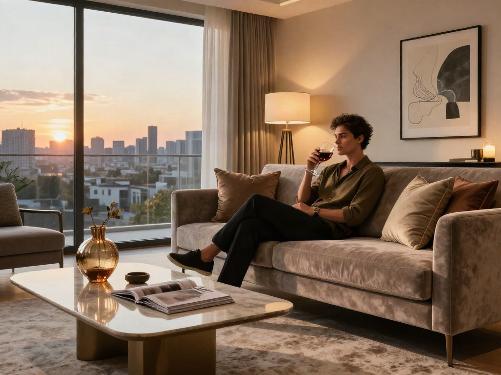 Interior mewah dengan suasana nyaman, luxury111 menampilkan ruang tamu modern dan elegan.