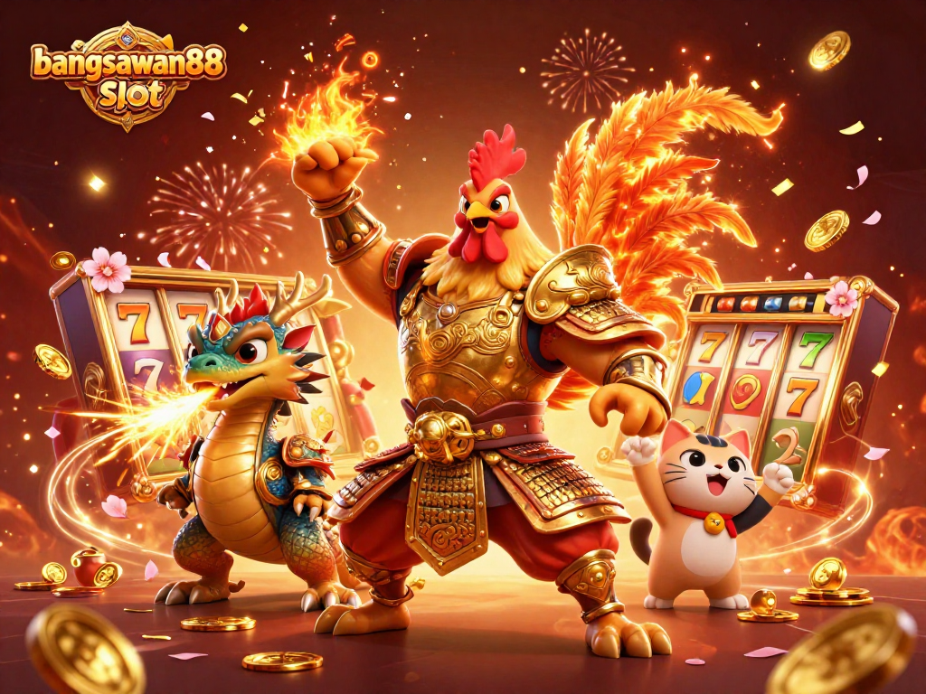 Experience the thrilling bangsawan88 slot with dynamic characters in this vibrant 3D illustration.
