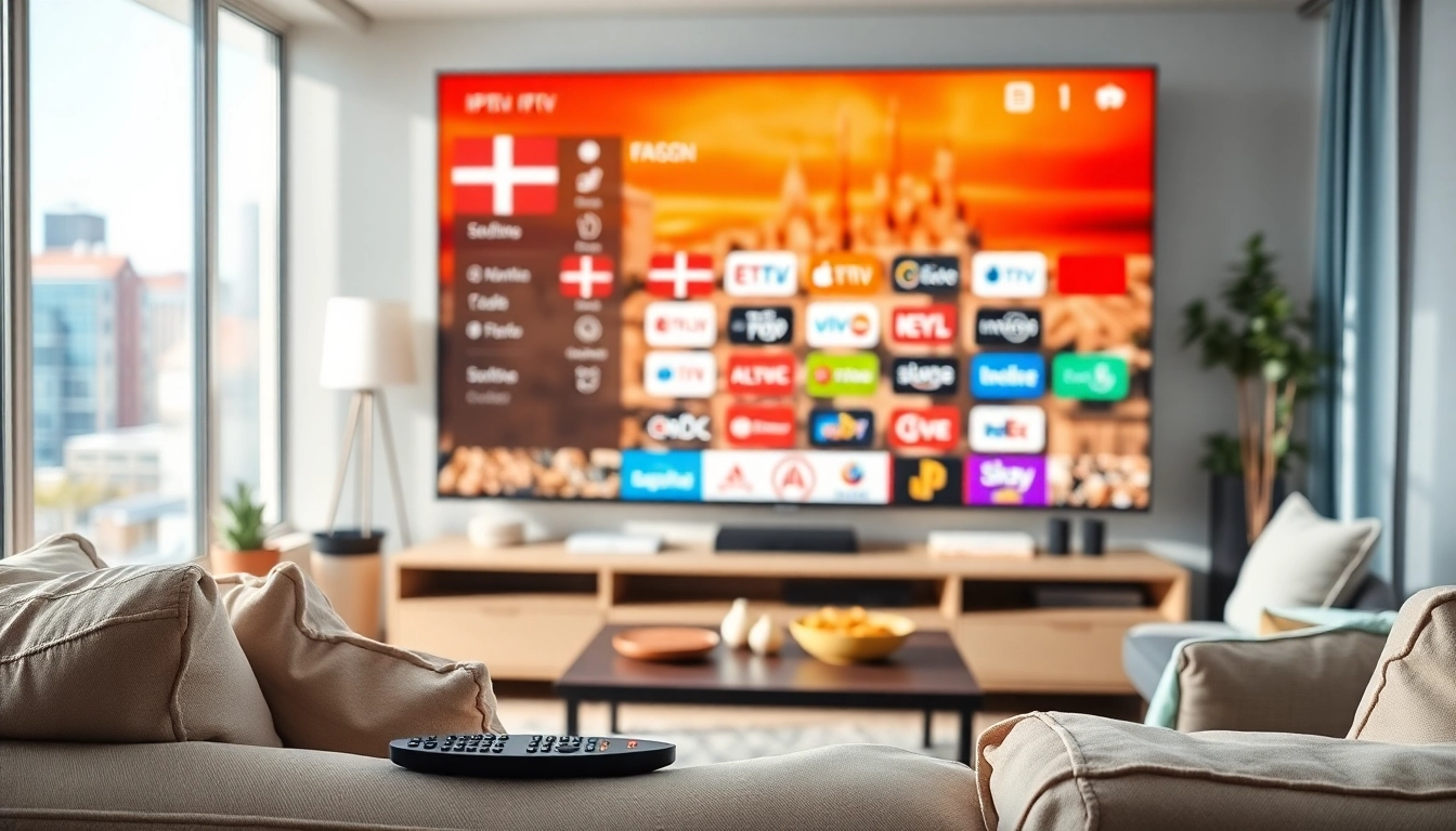 View of IPTV Denmark streaming services on a stylish TV in a cozy living room setting.