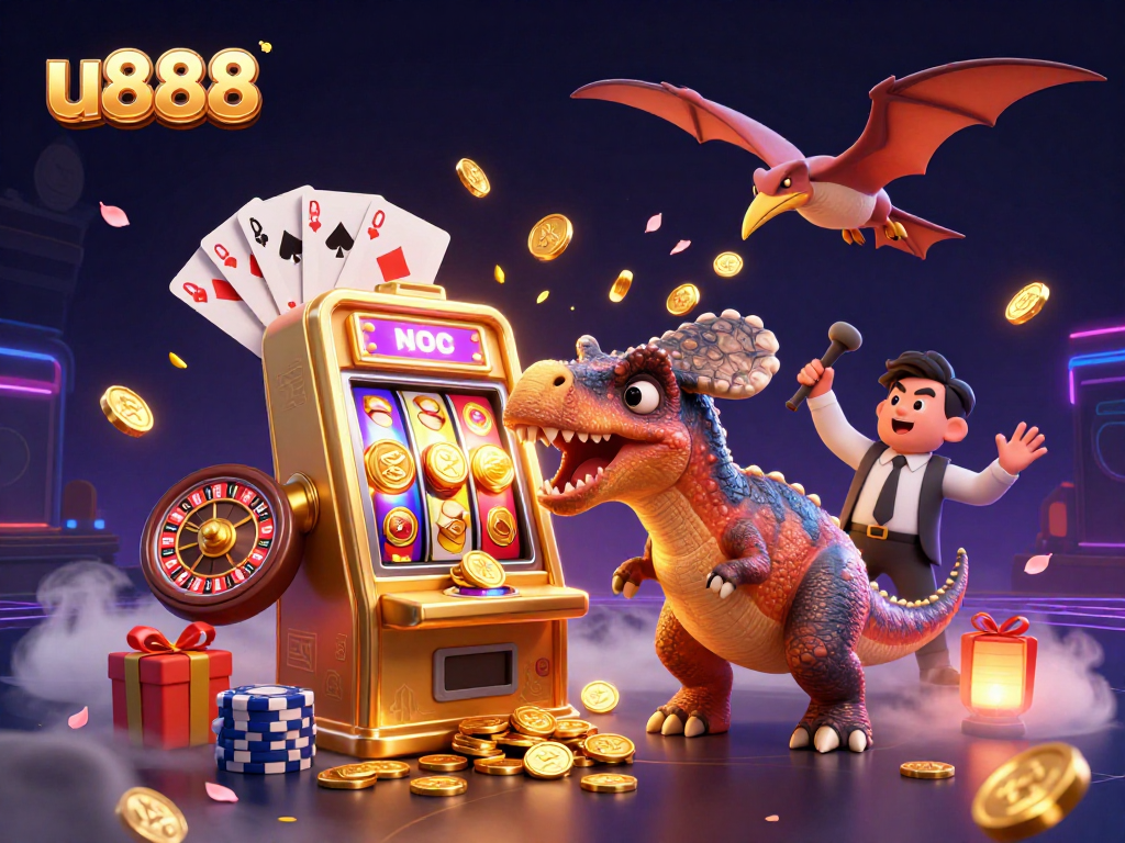 Experience exhilarating wins at u888 as a pachycephalosaurus wins jackpots from a golden slot machine!