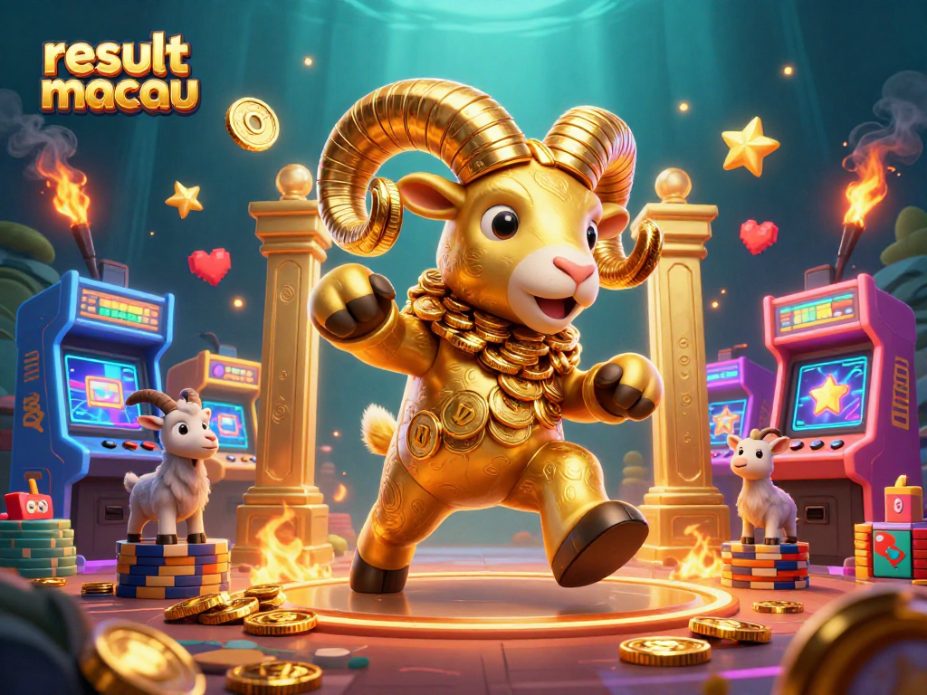 Experience thrilling gameplay with the result macau golden ram charging at a vibrant casino backdrop.