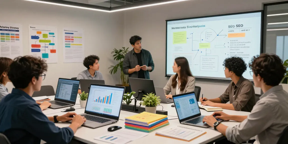 SEO strategies meeting with diverse team analyzing data from https://www.www456bd.com/ in an innovative office environment.