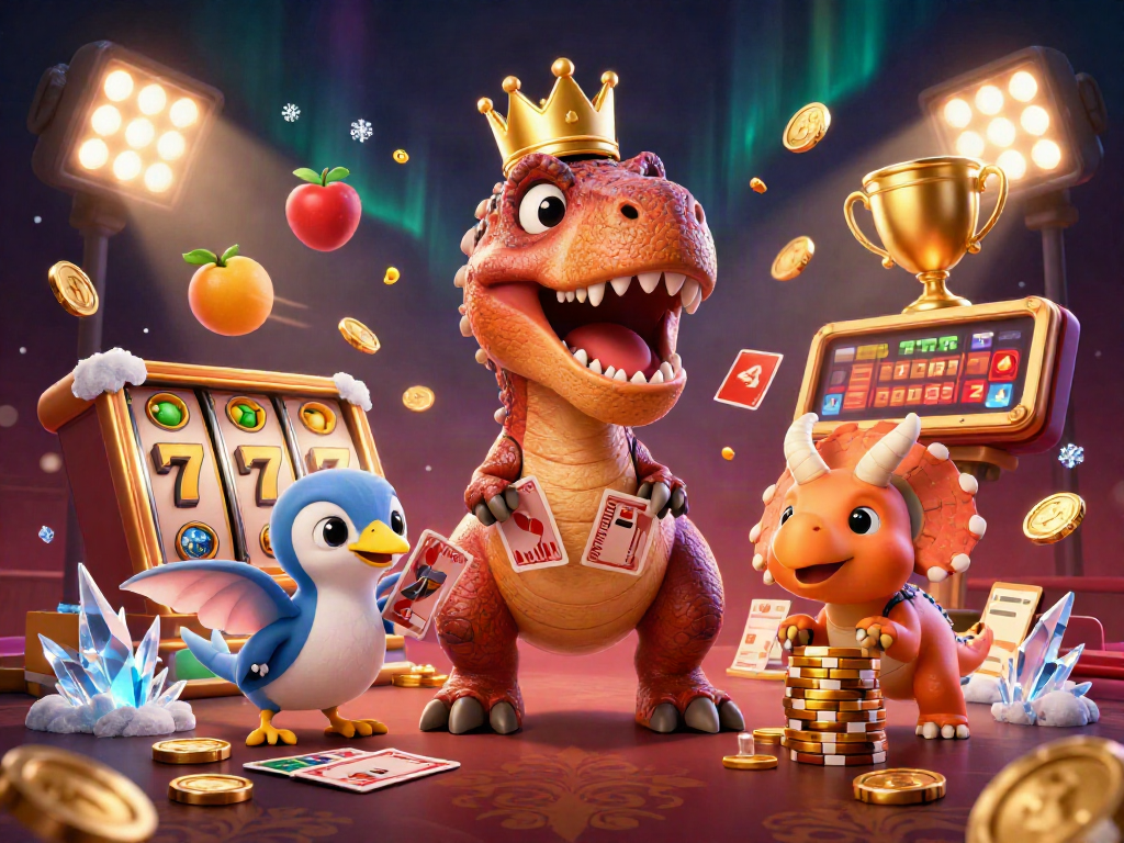 shbet spins vibrant casino scenes with a T-Rex, pterodactyl, and triceratops playing