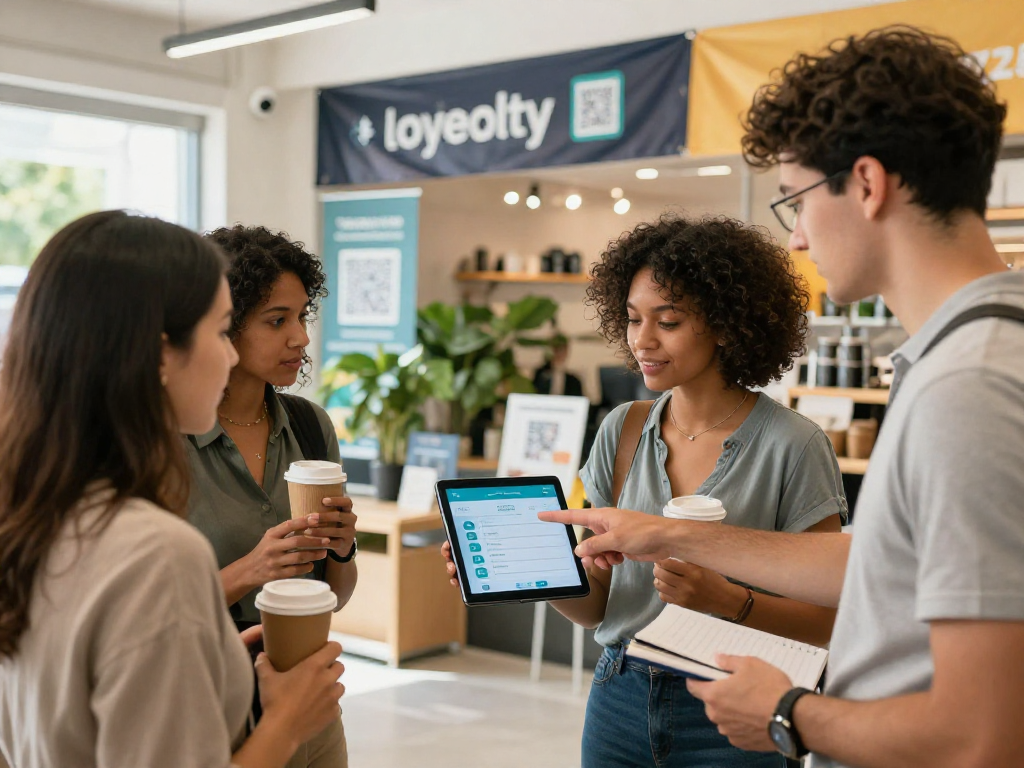 Engaged small business owners exploring a loyalty app to enhance customer engagement and retention.