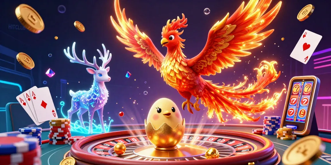 Experience HITCLUB's vibrant casino world with a dynamic phoenix and thrilling game elements.