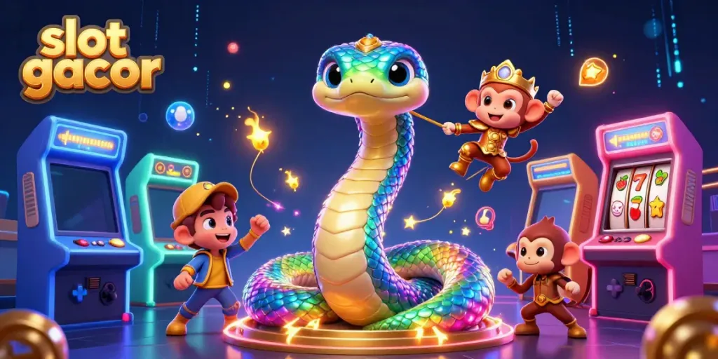 Permainan slot gacor dengan karakter naga pelangi dan raja monyet dalam ilustrasi 3D menarik.
