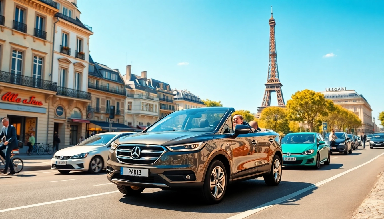 Experience seamless Orly Airport to Paris Transfer with stylish vehicle in a vibrant Parisian setting.