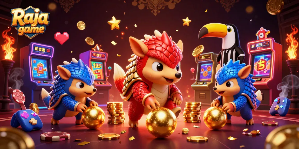 Engage in the thrilling Raja game with rival pangolins battling through golden balls and poker chips.